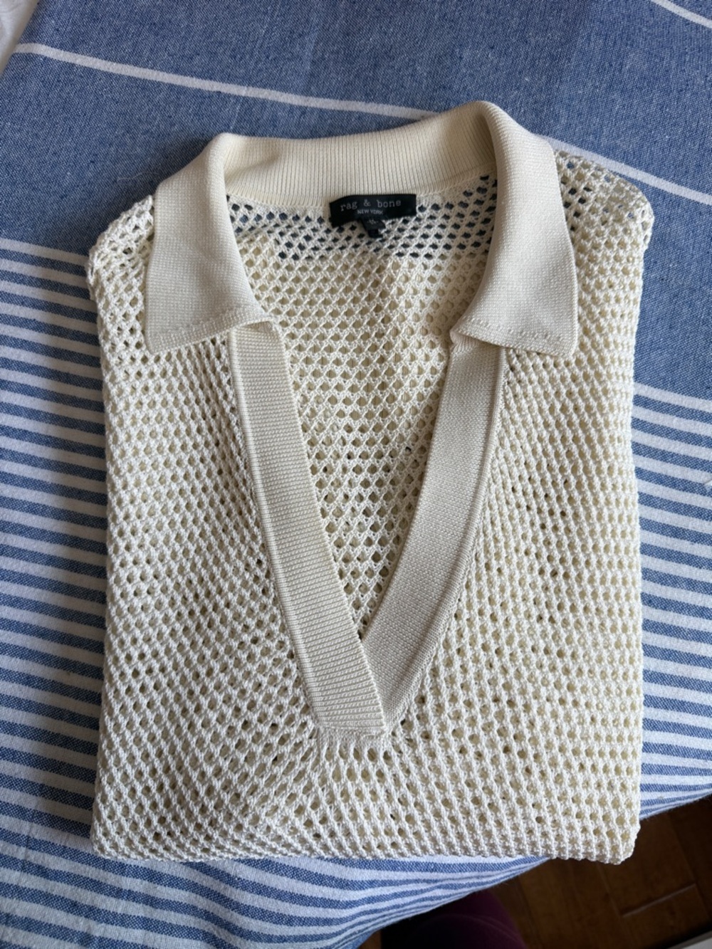 rag & bone Ivory Open Knit Polo Top